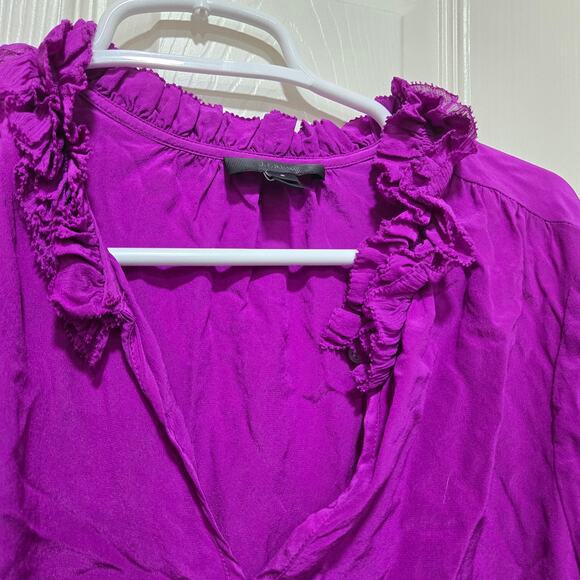 J.Crew Purple Silk Ruffle Neck Blouse Women’s 8 - Picture 8 of 10